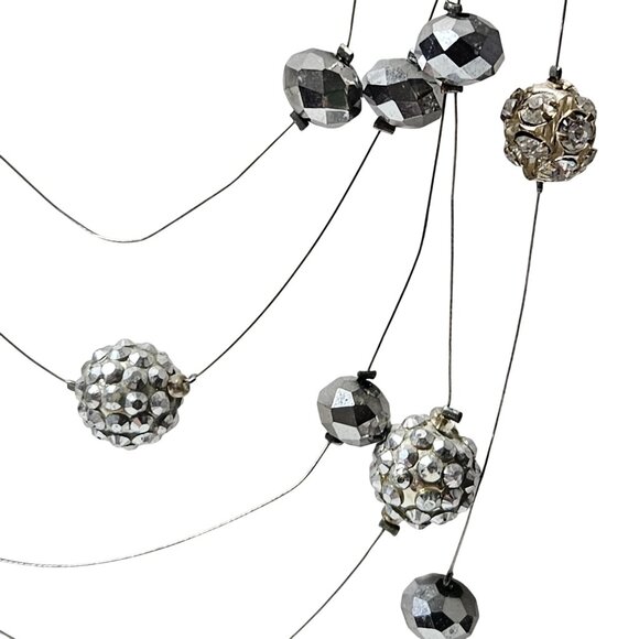 Elegant Crystal Beaded Two Tone Silver Gold Multi Strand Necklace Jewelry Women - Picture 2 of 6
